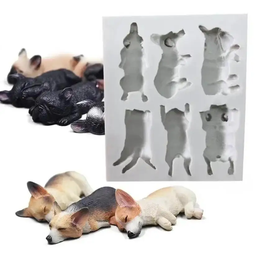 1 Pcs Sleeping Dog Silicone Mold Fondant Cake Decorating Tools Chocolate Mold 3D Dog Corgi Bulldog Animal Food-grade