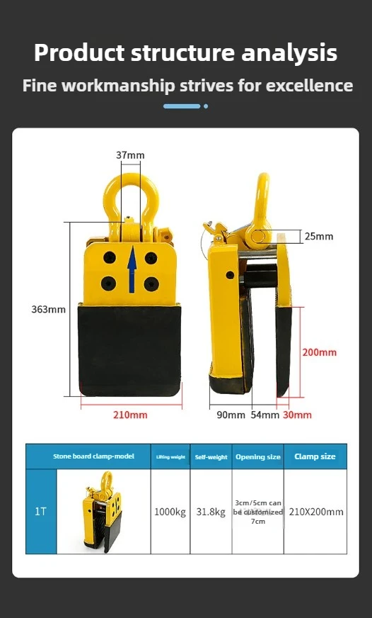 Handling Tools Stone Clamp Spreader Granite Slab Marble Lifting, Semi-Automatic, 0-50mm, Adjustable