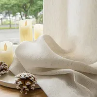 1Panel Japanese Style Living Room Thick Linen Curtains, Bedroom Curtains, Hotel Linen Beige Sheer Curtains 1