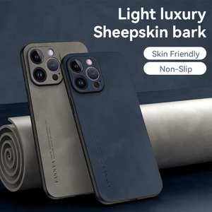 Sheepskin Leather Case For iPhone 15 14 13 mini Pro Max 12 11 X XS XR XSMax 15Pro 7 8 Plus 15ProMax Luxury Matte Slim Back Cover