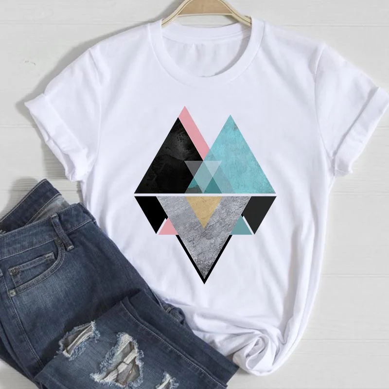 

Graphic geometry Women T-shirt Summer Short sleeve TShirt Tops Lady Aesthetic Kawaii Clothing 90s casual T Shirt Female Tees