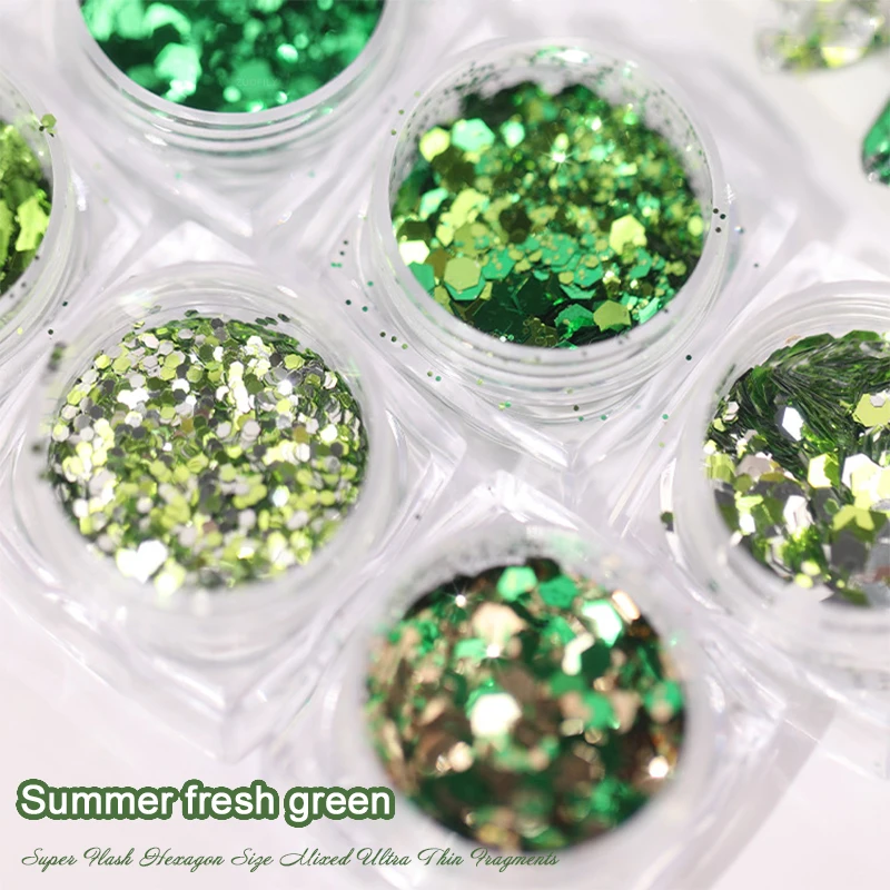 Tanie Mieszane wiosna zielony sześciokąt 3D ultracienkich cekiny dekoracje Glitter płatki świecący olśniewający sklep