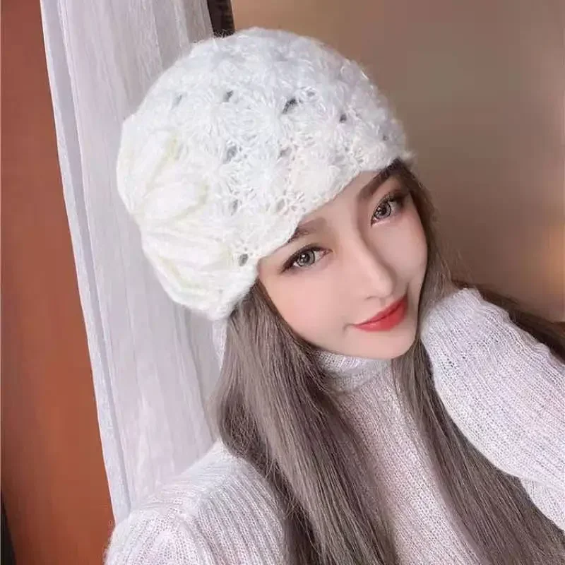 Autumn and Winter Hats, Fashion Korean  Style Rabbit Hair Wool Hats, Middle-aged Mothers, Plush and Thickened Ear Protection 4