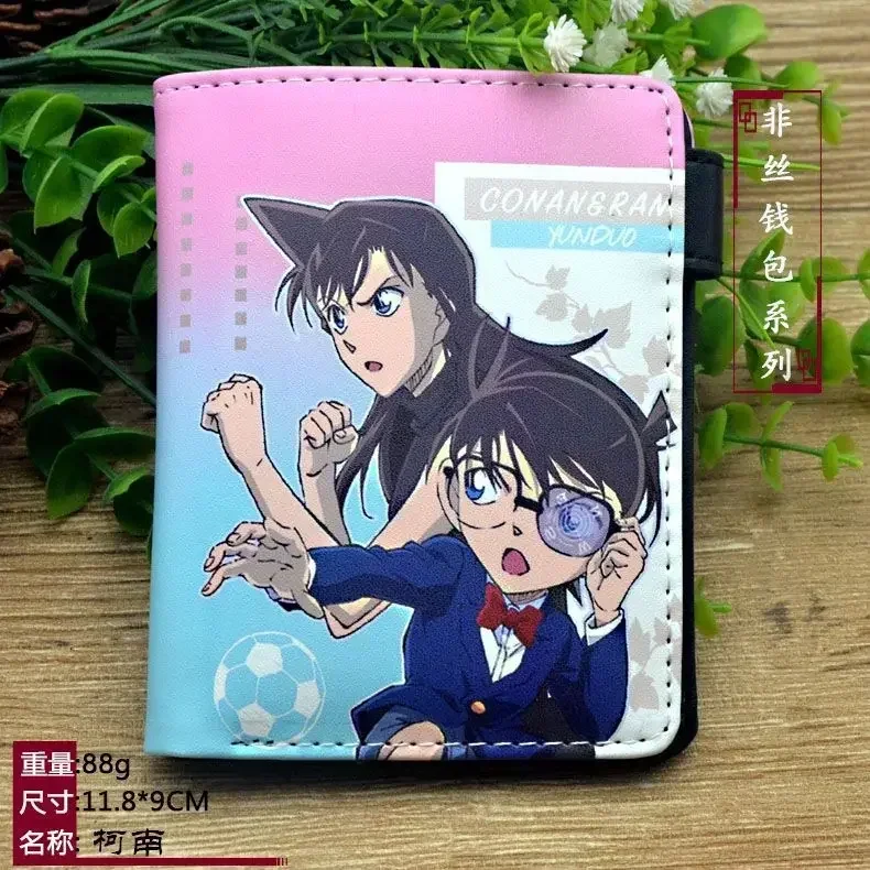 

Detective Conan Edogawa Kudou Shinichi Mouri Ran Short PU Leather Wallet Cute Button Purse with Zipper Layer for Coins New Types