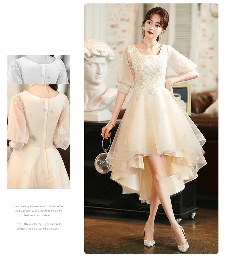 Fancy High Low Prom Dresses For Birthday Party Elegant Square Neck Short Front Long Back Appliques Homecoming Dresses simple prom dresses