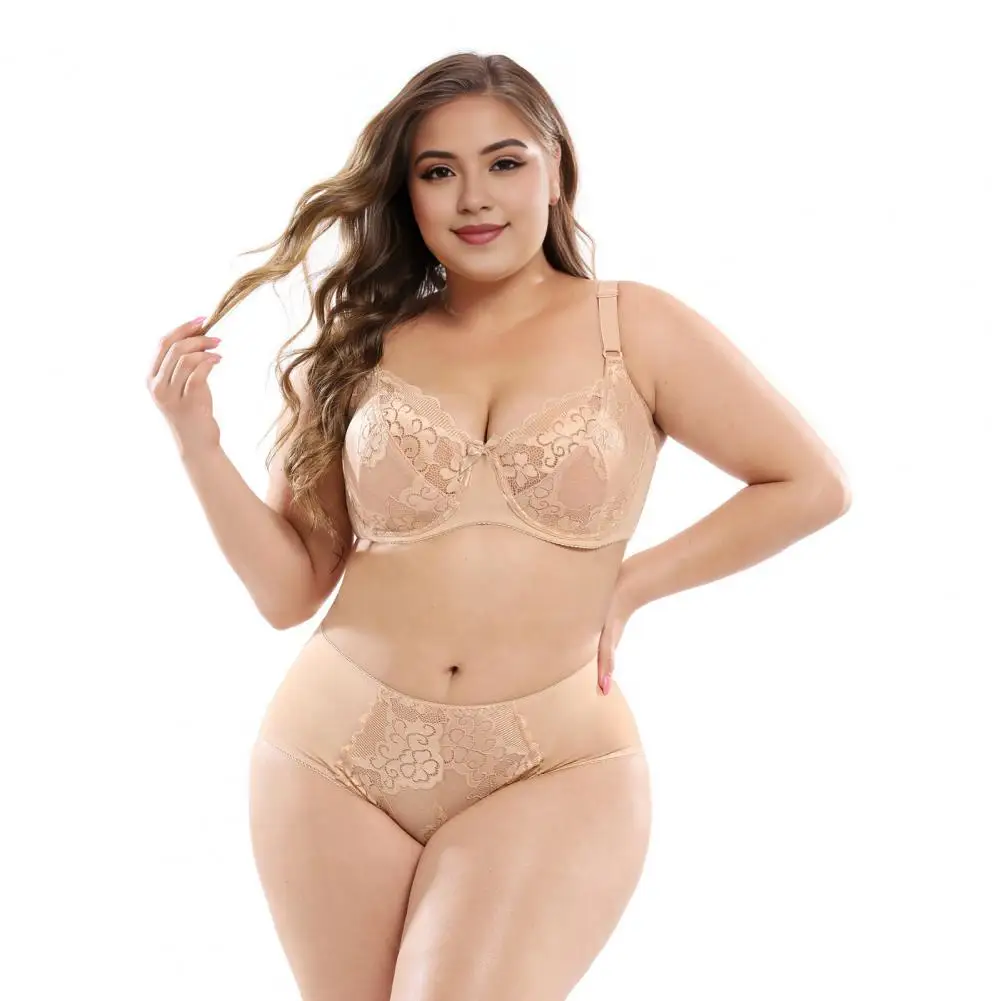 

Women Underwear Set Plus Size Lace Underwear Set With Adjustable Straps Push-up Wireless Bra High Waist Panties For Women