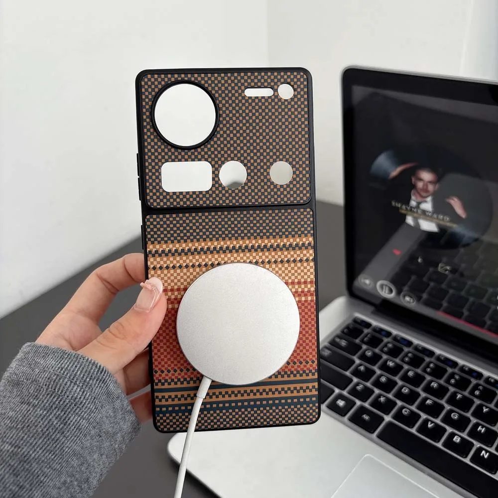 Striped Pattern PU Leather Magnetic Mag-Safe Shockproof Wireless Charging Case