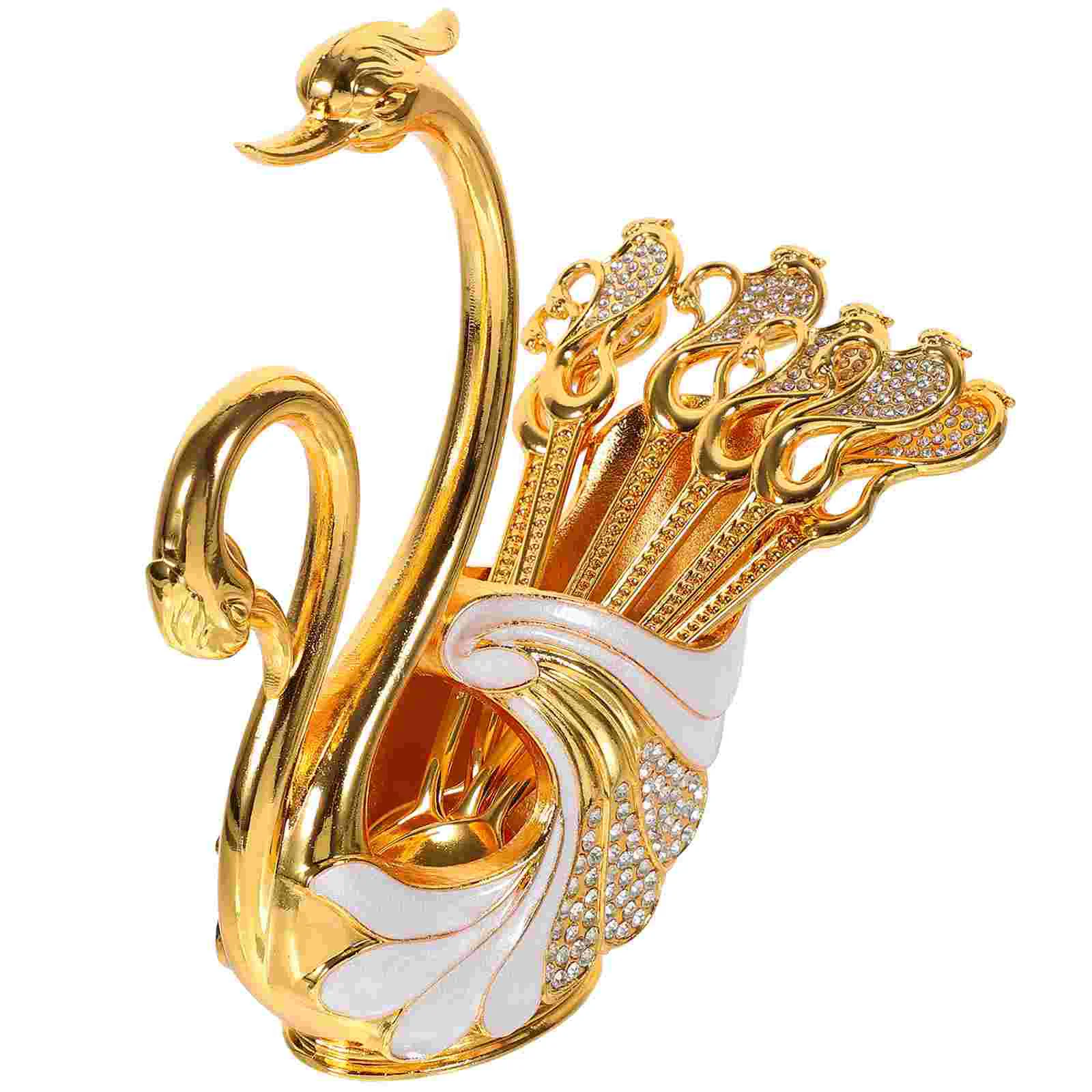 

Swan Base Holder Coffee Dessert Dinner Spoon Set Metal Coffee Spoon Organizer Teaspoon Fruit Dessert Flatware Sugar Ice Cream