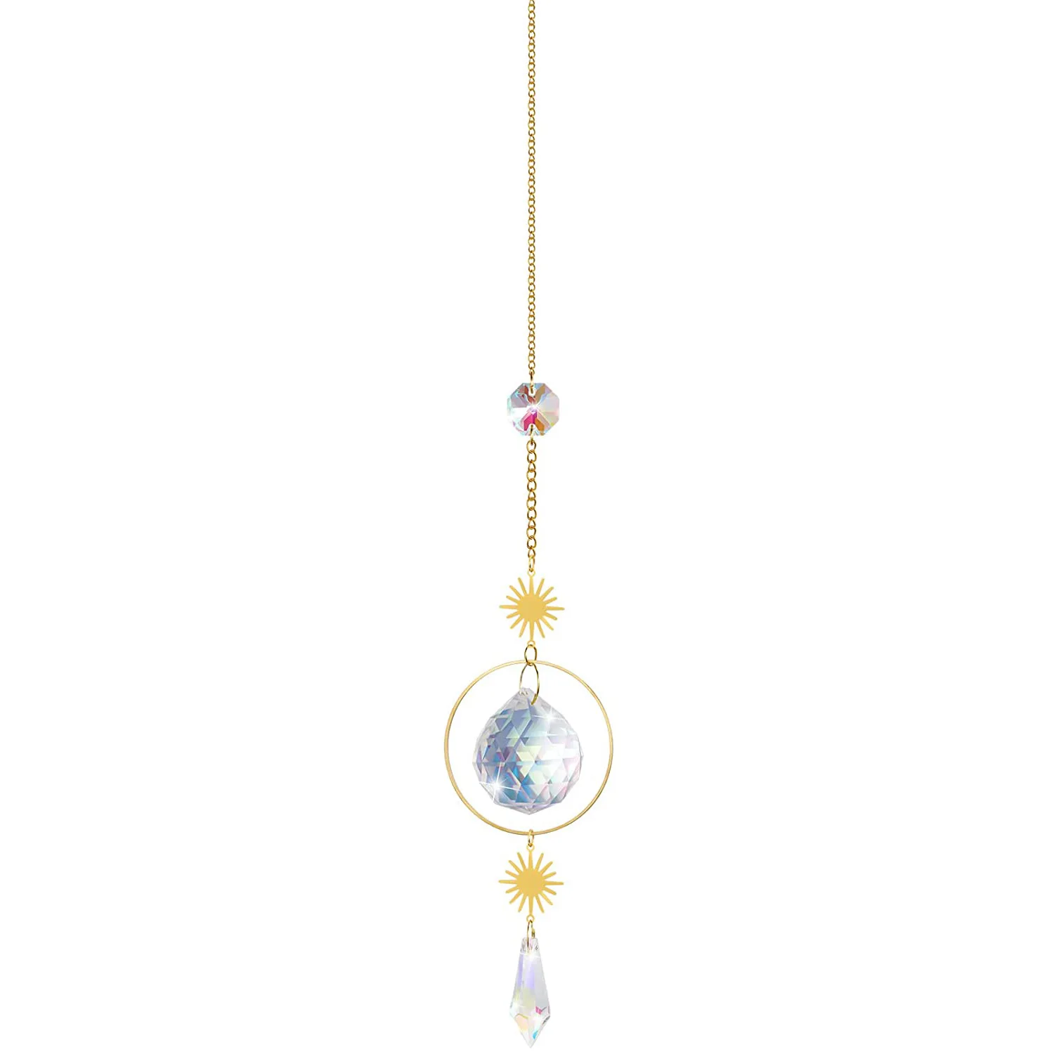 Suncatcher Crystal Wind Chime Star Moon Diamond Hanging Prisms Light Catcher Rainbow Chaser Jewelry Pendant Home Garden Decor
