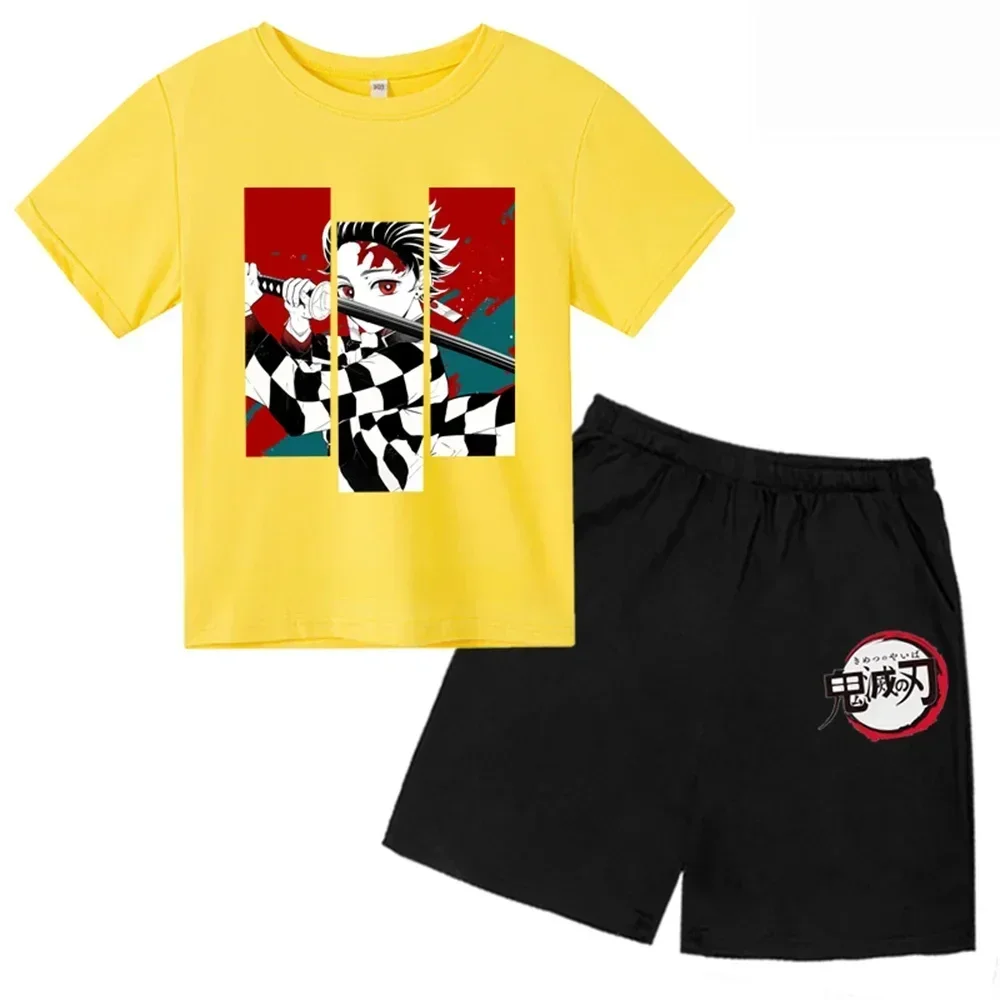 thumbnail image 1 of Conjunto de camiseta y pantalones cortos con estampado de Kamado Nezuko de Demon Slayer para adolescentes y niños, ropa de manga corta para niños y niñas, 1 of 5