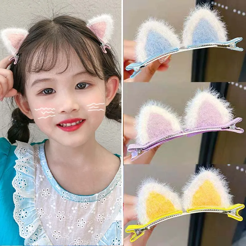 Oaoleer 2PCS/Set Girls Cute Soft Plush Cat Ears Hairpins Lovely Furry Animal Ears Hair Clip Headwear Sweet Girl Hair Accessories mini notebook diary daily use animal lovely journal writing plush girl accessory