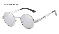 Gothic Steampunk Vintage Round Sunglasses - Metal Frame Shades, Unique Retro Punk Style, UV400 Protection (C7 Silver Mirror)