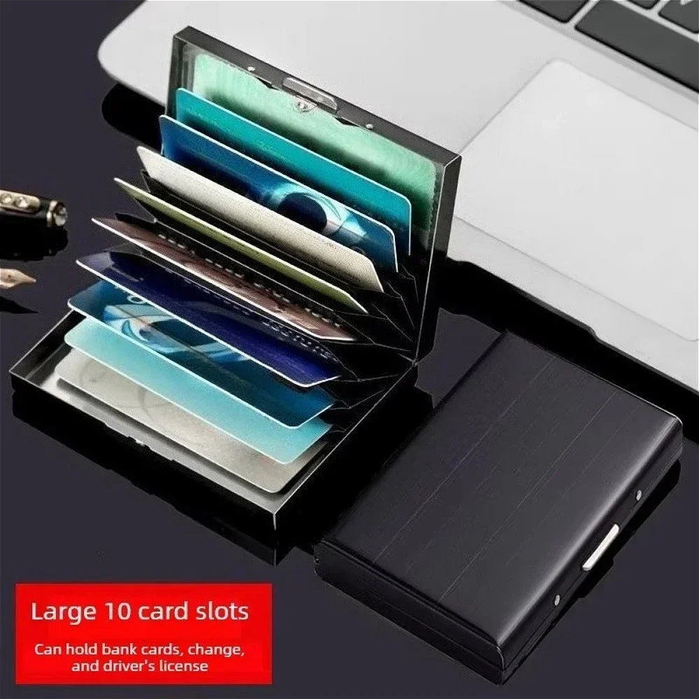 Sleek Stainless Steel RFID-Blocking Credit Card Holder – 10-Slot Slim Metal Wallet