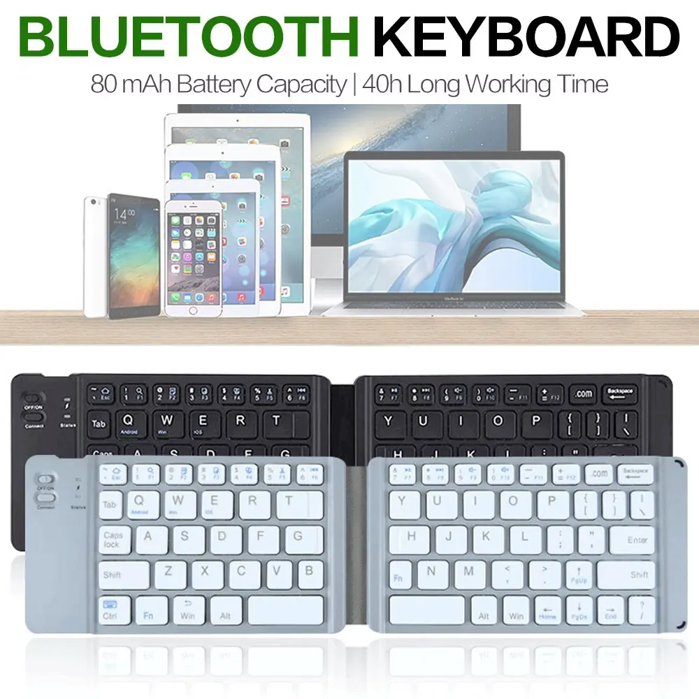 STONEGO Foldable Bluetooth Keyboard Portable Wireless Keyboards with Rechargeable Ultra Slim Folding BT Silent Key Board