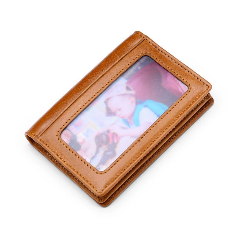 Rfid Cow Leather Business Card Holder Credit Card Small Wallet Mens Slim ID Tags