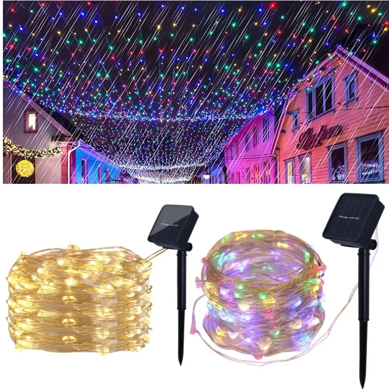 

New Year Solar Lamp LED Outdoor 7M/12M/32M/42M String Lights Fairy Waterproof For Holiday Christmas Party Garlands Garden Decor.