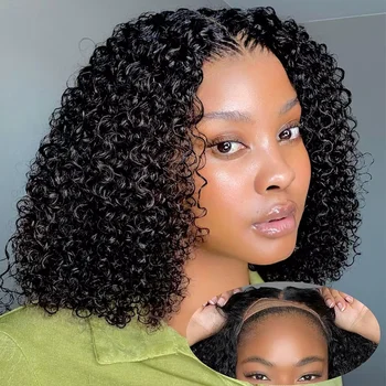 250% Density Deep Wave Short Bob Wig Raw Human Hair 13x4 HD Lace Front Wig For Women Curly Brazilian Glueless Frontal Wig Water 1