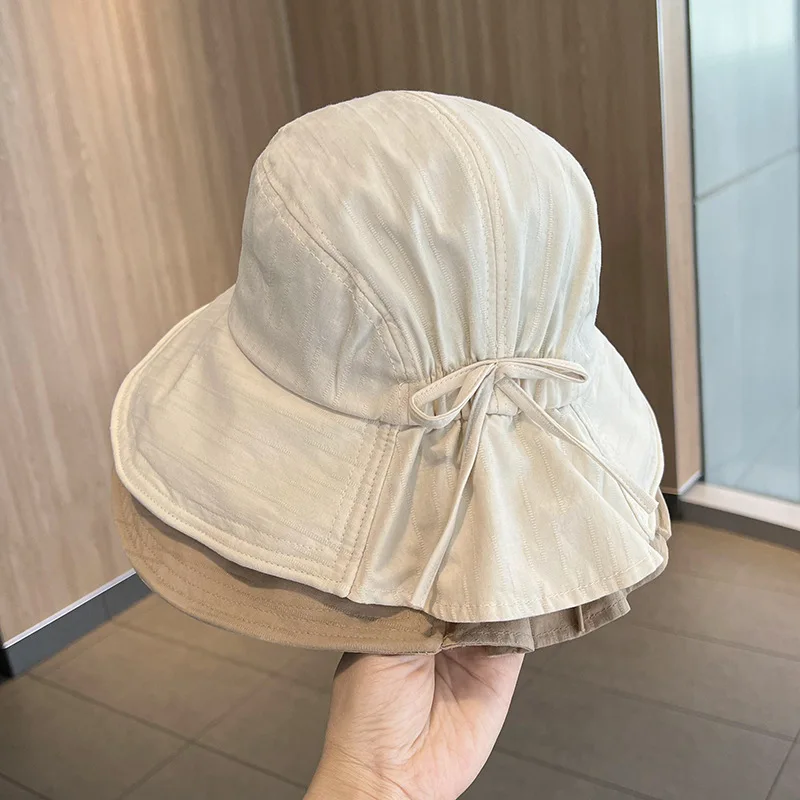 Korean Style Bucket Hat Women - Lightweight Large Size Sun Protection with Bow for Summer Travel Daily