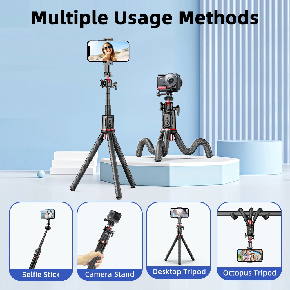 Mamen-tripé Polvo Flexível para Telefone Suporte do Telefone Telescópico Suporte com Controle Remoto Câmera Smartphone Livestream Vlog - Image 6