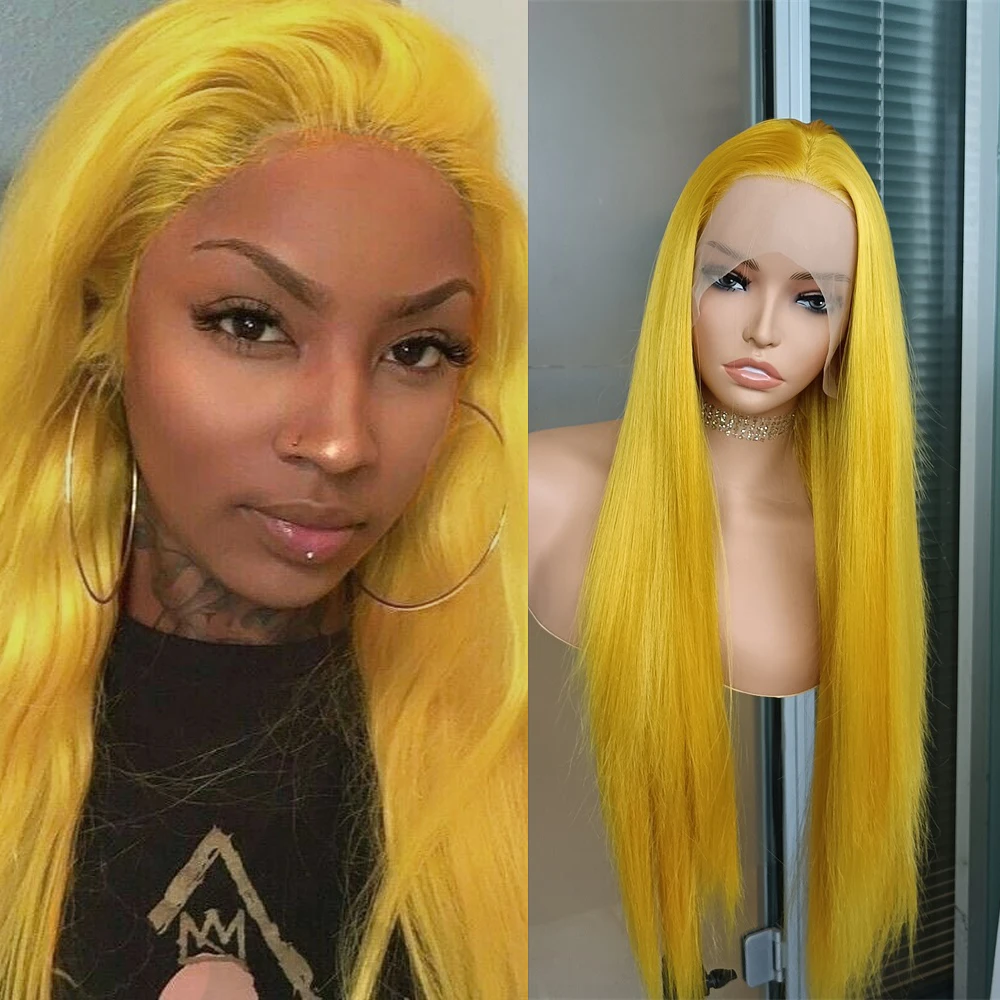 Ginger Yellow Wig Synthetic Lace Front Wig Straight Lace Wigs Women Glueless Ready to Wear Synthetic Hair Cosplay lace front wig lace wigs synthetic wigs womens synthetic wigs