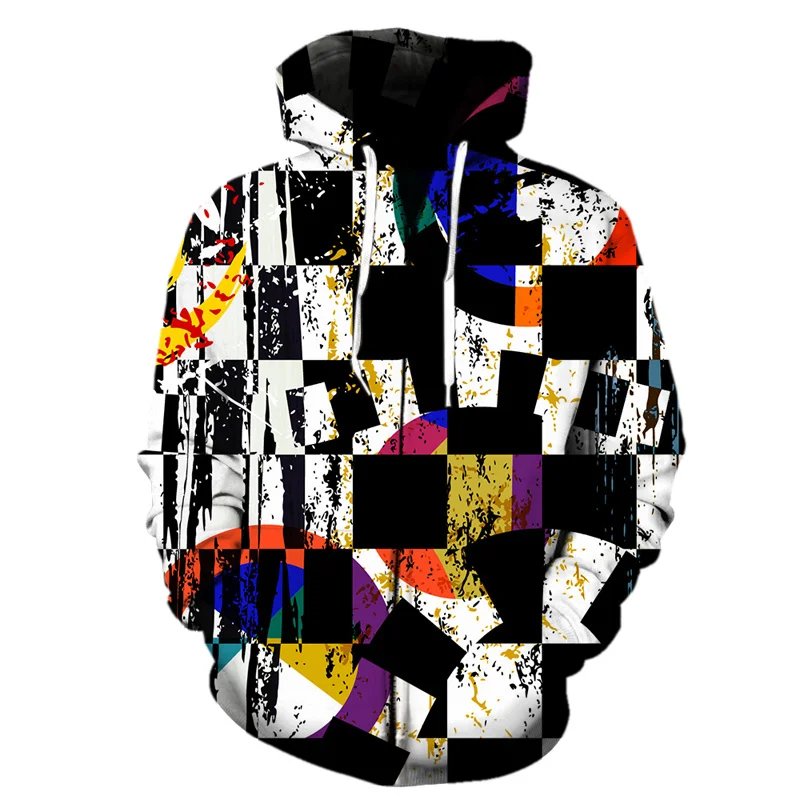 Venta caliente 3D Impresión de arte Cremallera Sudadera con capucha Hombres Patrón geométrico abstracto Niños Sudadera con capucha Harajuku Sudadera con capucha de manga larga