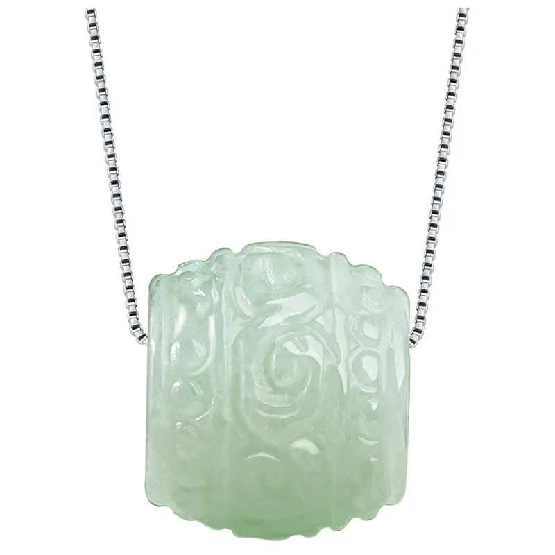 

Myanmar Natural Jade Road Lutong Pendant for Women's 925 Silver Transit Bead Necklace Handcarved Designer Boutique Jewelry