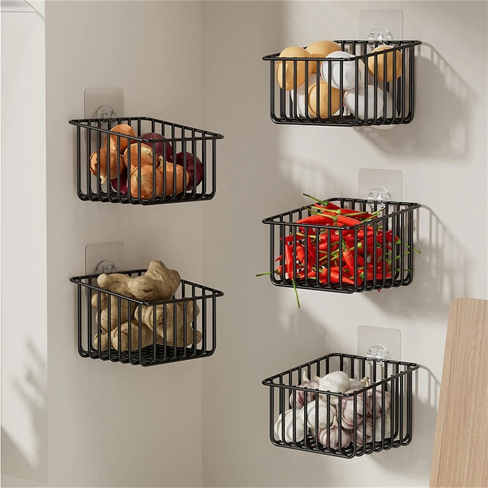 

Kitchen Hanging Storage Basket Shelf Wall Fruit Vegetable Draining Rack Carbon Steel Dish Drying Holder Sundries Organizer