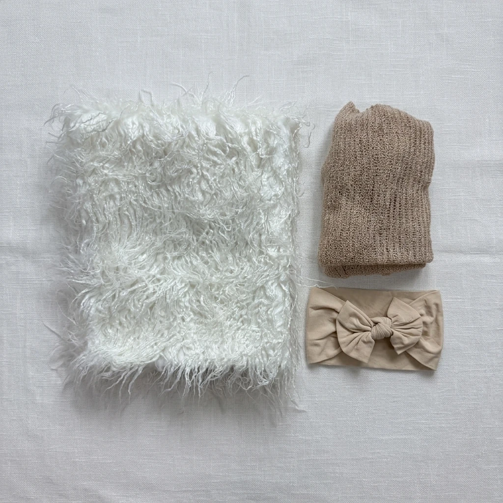 3Pcs 사진 촬영 소품 푹신한 담요 스트레치 랩 스와들 나비 머리띠 사진 촬영 액세서리