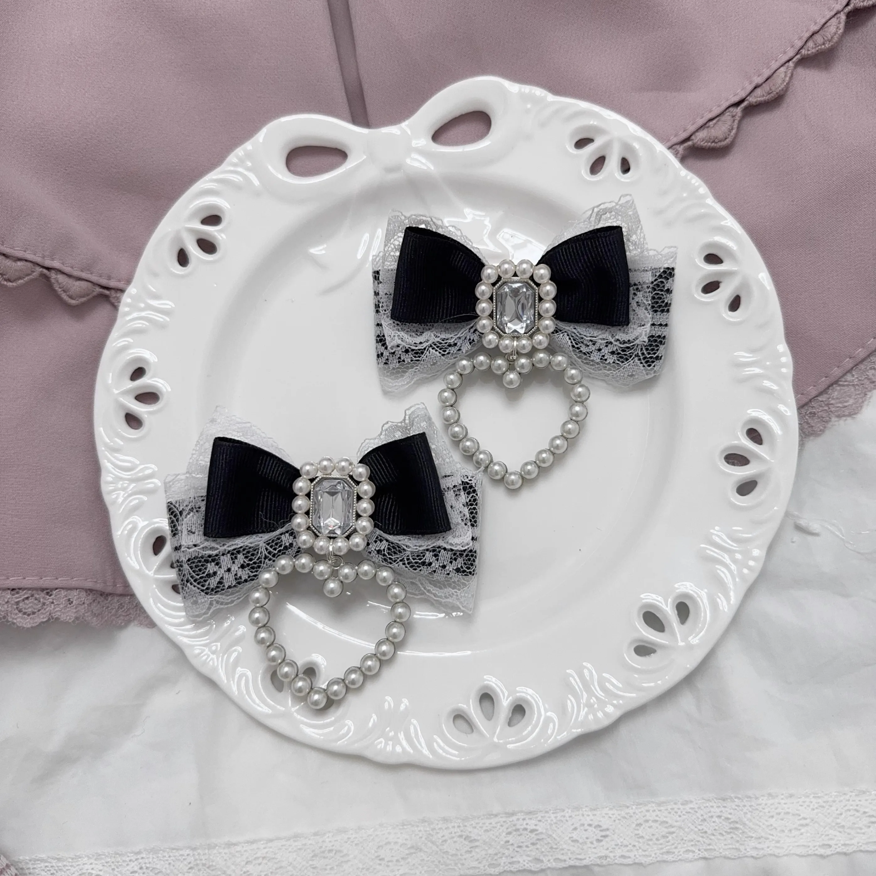 1 쌍 일본 하라주쿠 고딕 로리타 헤어 클립 Subculture Y2K 활 진주 레이스 머리핀 더블 포니 테일 엣지 헤어 그립 - AliExpress