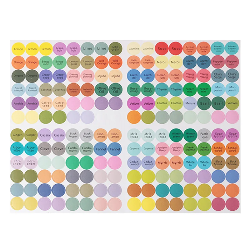 Pre-Printed Essential Oil Bottle Cap Lid Label Stickers - Round Circle Design