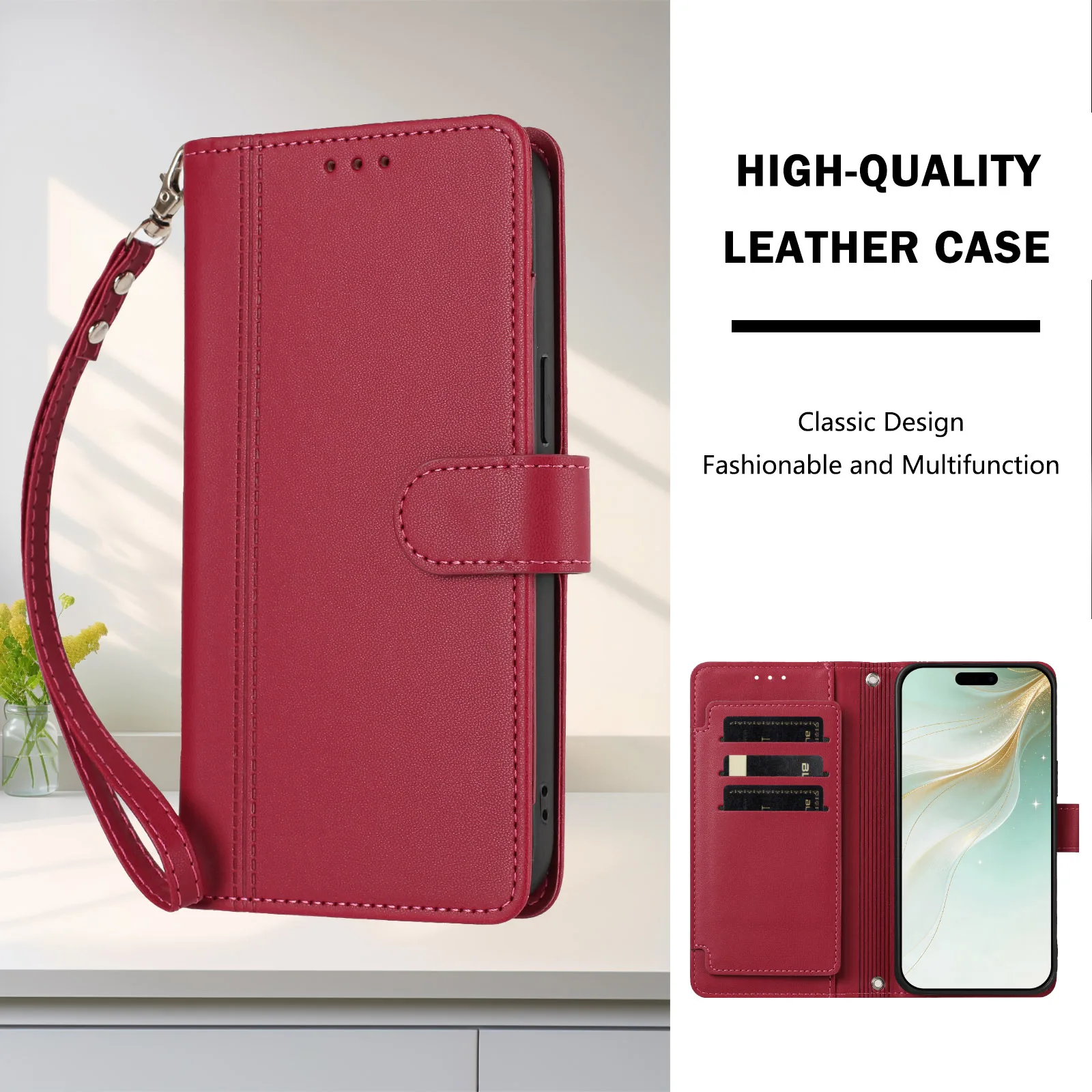 Elegant PU Leather Wallet Phone Case with Flip Cover