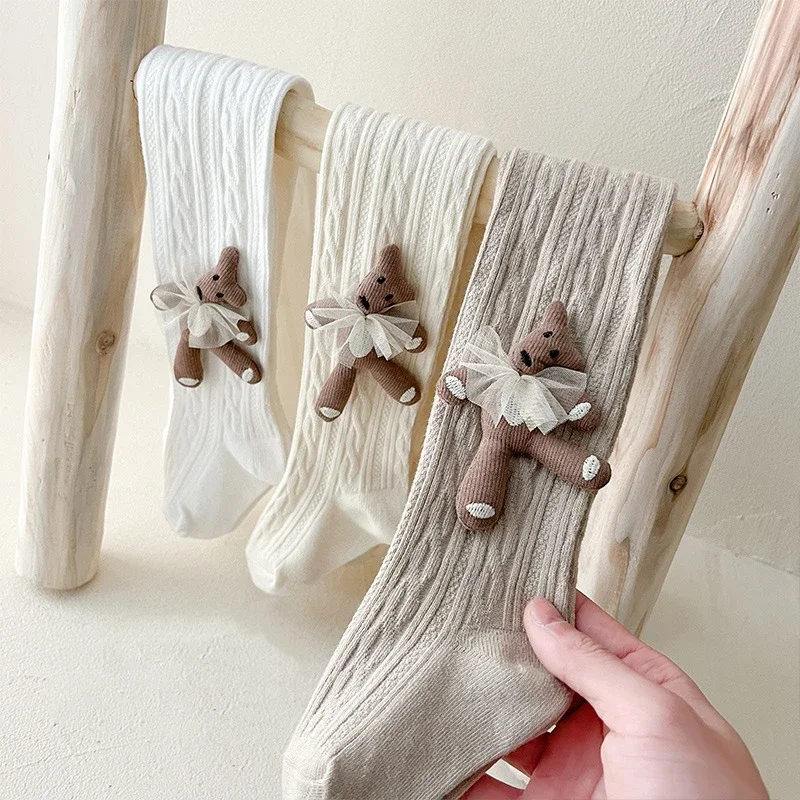 Spring Autumn Baby Girls School Student Uniform Pantyhose Pants Leggings Tights Bear Kids Children Stretch Knitting Trousers kids pantyhose