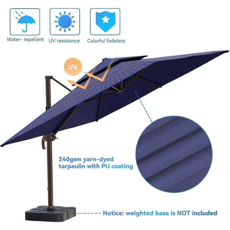 10x13FT Cantilever Outdoor Patio Umbrellas, Double Top Large Rectangle Umbrella, Heavy Duty 360&deg; Rotation Offset Outdoor