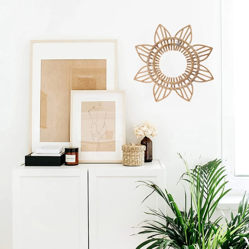 

Ностальгическая рамка из ротанга, подвесная настенная зеркальная рамка, искусственные настенные фоторамки, декор для домашнего