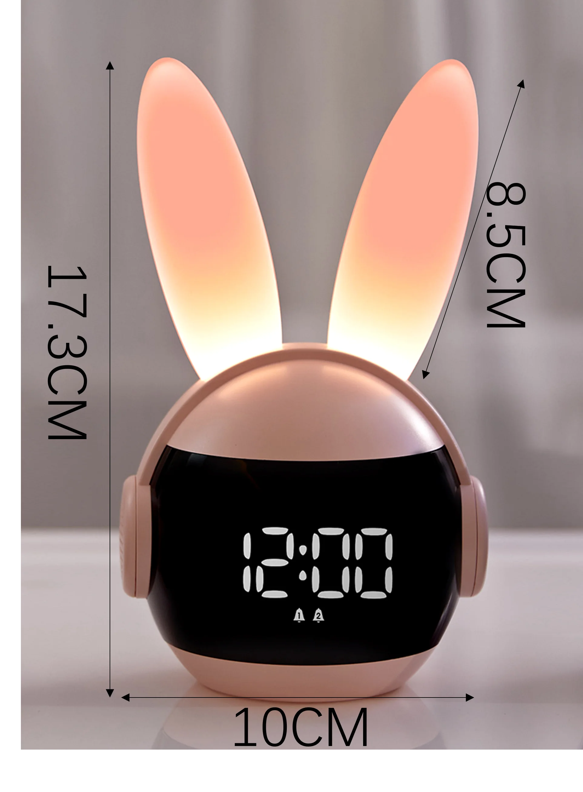 Kids Alarm Clock For Kids, Bunny Alarm Clocks For Girls Boys, Pink Kid Alarm Clock With Ringtones &Amp; Night Light Rechargeable Snoozing