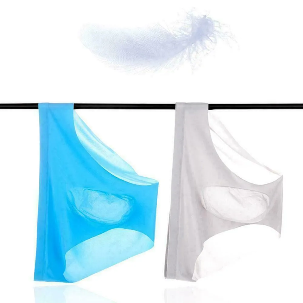 Sexy Men's Panties Ice Cool Breathable Semi Transparent Brief Solid Color Middle Waist Underwear Pump Man Bulge Pouch Briefs - Image 2