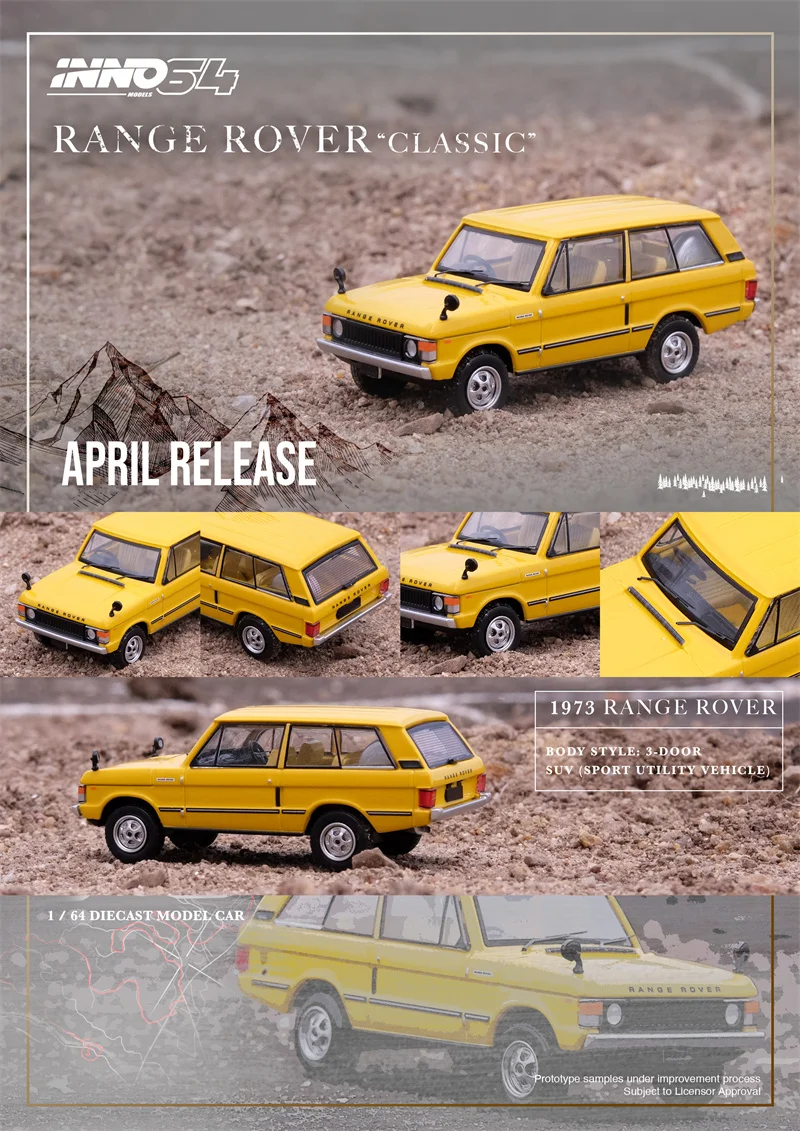 

INNO 1:64 RANGE ROVER Классическая желтая литая модель автомобиля Sanglow