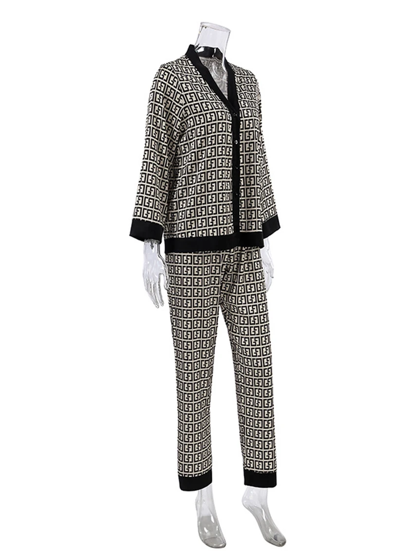 Marthaqiqi Fashion Women'S Pajamas Suit Sexy V-Neck Sleepwear Long Sleeve Nightgowns Printing Pants Ladies Nightwear 2 Piece Set