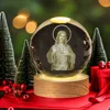 Unique Jesus 3D Crystal Ball Night Light with Wooden LED Base, Creative 3D Carved Crystal Ball Wholesale Craft Gift, Perfect for 1