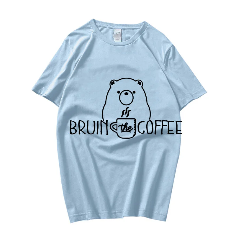 Morning Coffee Bear Grumpy 2023 Summer New Cotton Letter Portrait Print T-Shirt Donna A Maniche Corte Coreano Top Bottoming Shirt