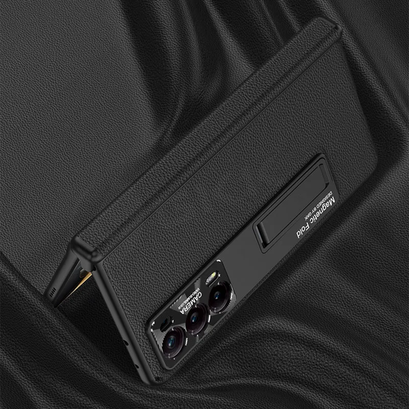 Magnetic Hinge Plain Leather Case for Honor Magic V2 Case Outer Anti-peek Glass
