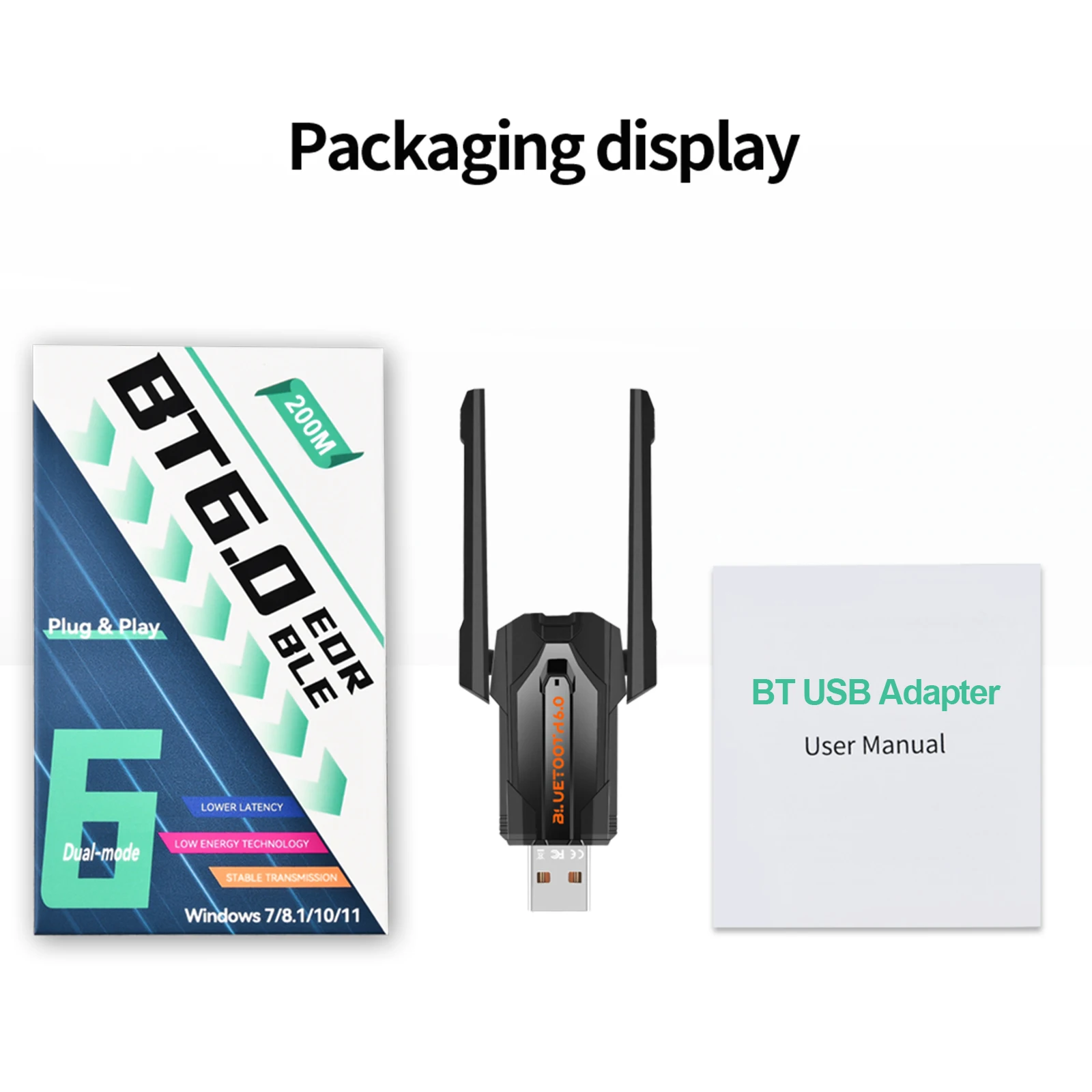 150M 장거리 USB 블루투스 6.0 어댑터 (윈도우 11/10/8.1 데스크탑 키보드 마우스용) 블루투스 동글 어댑터 플러그 앤 플레이
