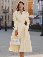 Long Sleeve Holiday Patchwork Chic Maxi Dress Women Autumn V Neck Slim Party Dress Elegant Fashion Ladies Knee Length Dresses - Image 3
