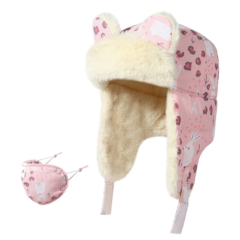 Bomber Hat Earflap Mask Kids Winter Fleece Lining Warm Autumn Skiing Outdoor Accessory For Boy Girl