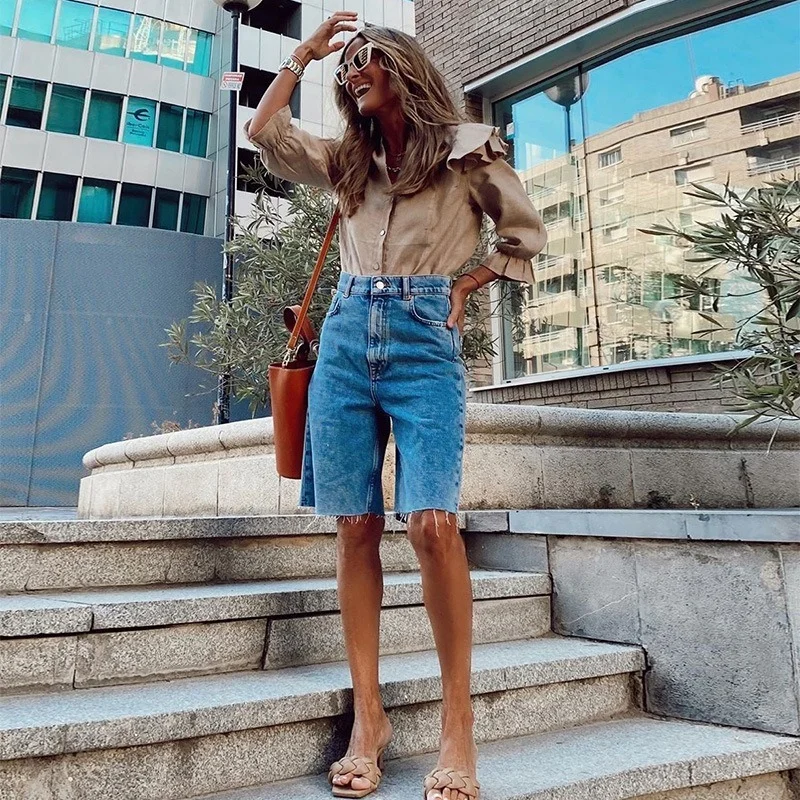 Women High Waist Slim Tassel Tight Five-point Denim Shorts Casual Sexy Streetwear New Fashion Denim Shorts Washed Female Summer