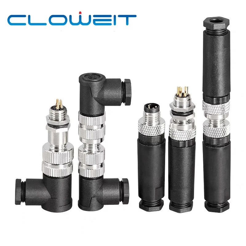 Cloweit 방수 암수 플러그 센서 커넥터, 직선 각도 나사 나사 커플링, 3 핀..