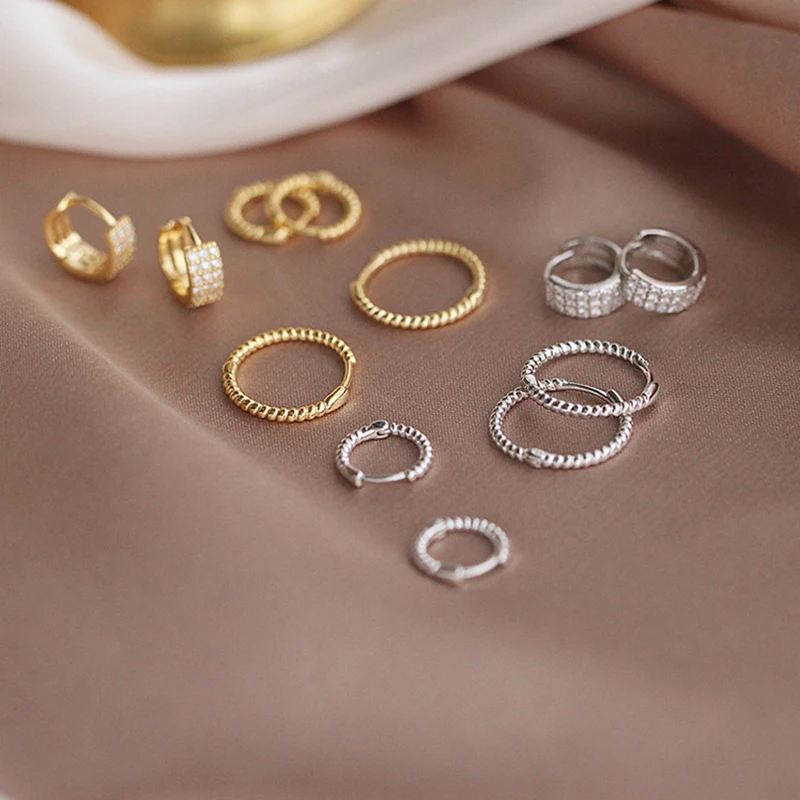 6 Style Spiral Twist Crystal Zirconia Small Hoop Earrings