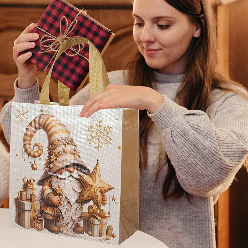 4-12pcs Christmas Gift Bag Santa Claus Non-Woven Tote Bag with Handle 2025 Christmas Decoration For Home New Year Kids Gift Wrap