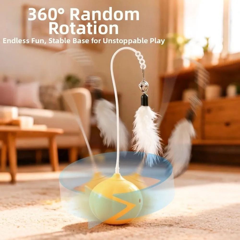 Creative Cat Tumbler Toy 360-degree Rotation Bite-resistant Automatic Teasing Cat Toys with Feather Bell Detachable
