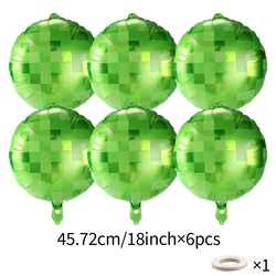 Set of Pixel - Themed Green Balloons - 45cm Aluminum Film Party Decorations with Ribbon - 18inch (6pcs)